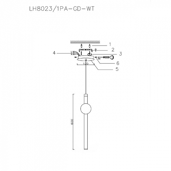 Светильник подвесной Greniya LH8023/1PA-GD-WT