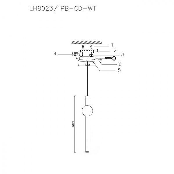 Светильник подвесной Greniya LH8023/1PB-GD-WT