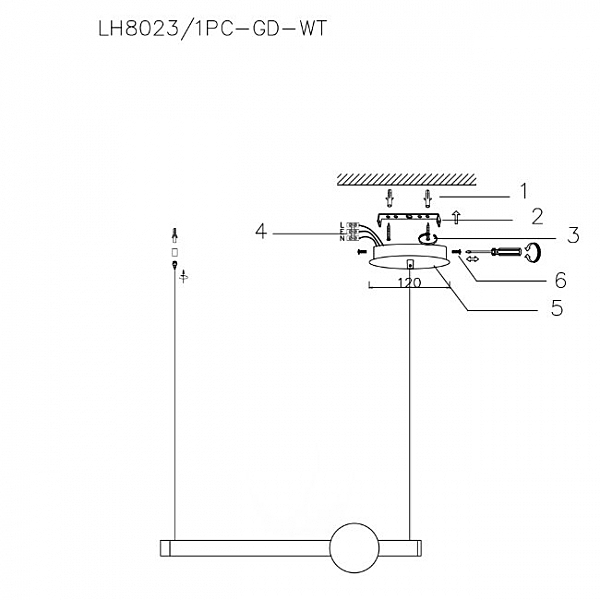 Светильник подвесной Greniya LH8023/1PC-GD-WT