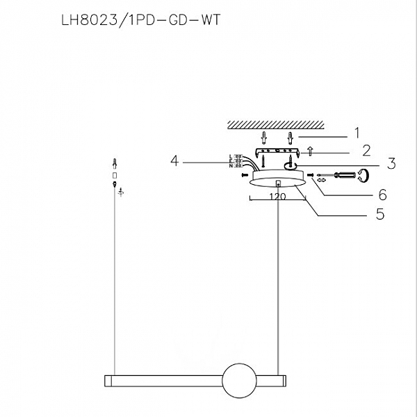 Светильник подвесной Greniya LH8023/1PD-GD-WT