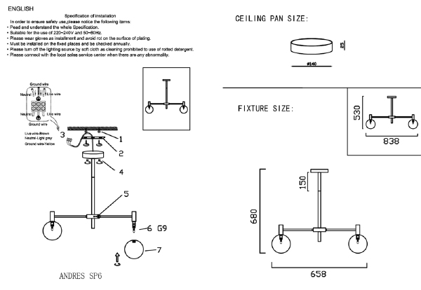 Люстра на штанге Andres ANDRES SP6 BRONZE/TRANSPARENTE