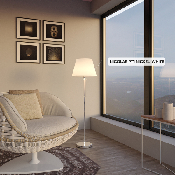 Торшер Nicolas NICOLAS PT1 NICKEL/WHITE