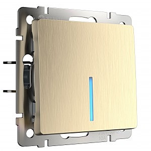 Выключатель W1112110/ Выключатель одноклавишный проходной с подсветкой (шампань рифленый)