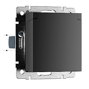 Розетка W1171208/ Розетка влагозащ. с зазем. с защит. крышкой и шторками (черный матовый)