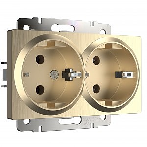 Розетка W1172010/ Розетка двойная с заземлением (шампань рифленый)