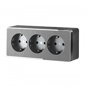 Розетка WL15-02-05/ Розетка тройная с заземлением и шторками Gallant (графит рифленый)