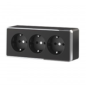 Розетка WL15-02-05/ Розетка тройная с заземлением и шторками Gallant (черный/хром)