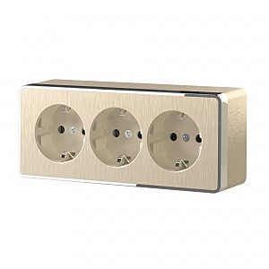 Розетка WL15-02-05/ Розетка тройная с заземлением и шторками Gallant (шампань рифленый)