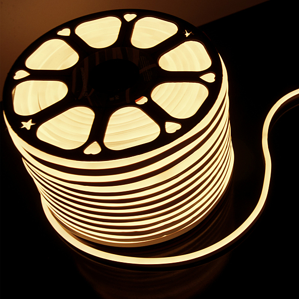 Светодиодный шнур LS 001 220V 9,6 IP67 Гибкий неон LS001 220V 9.6W 120Led 2835 IP67 3300K односторонний теплый белый, 50 м