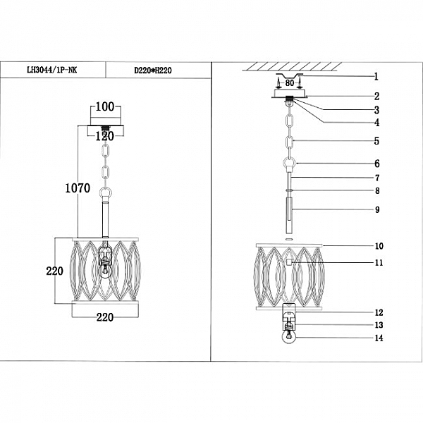 Светильник подвесной Lucania LH3044/1P-NK