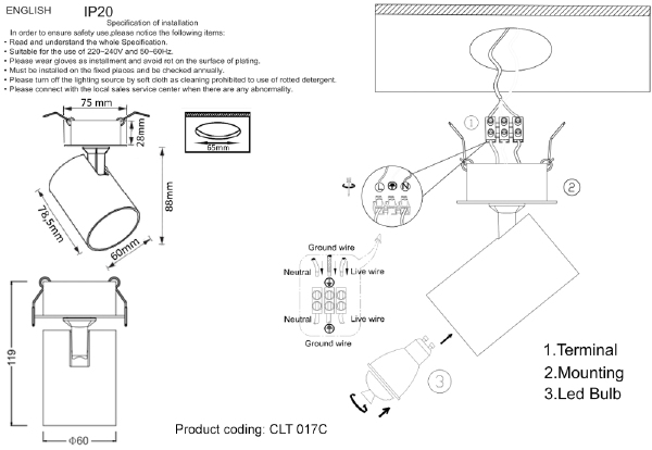 Встраиваемый светильник Clt 017 CLT 017C BL-GO