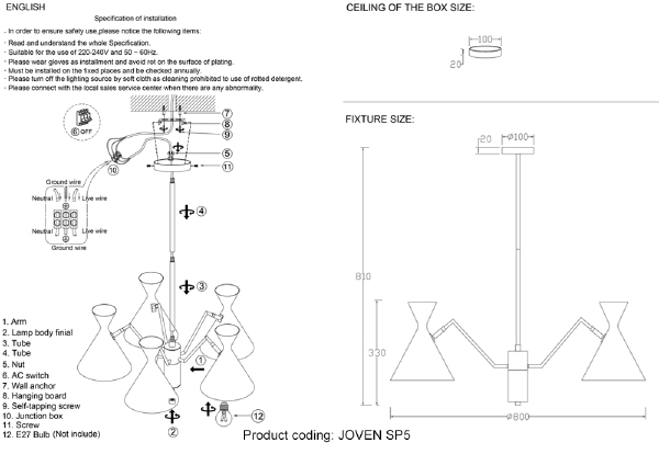 Люстра на штанге Joven JOVEN SP5 GOLD/BLACK
