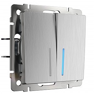 Выключатель Werkel W1120109/ Выключатель двухклавишный с подсветкой (cеребряный рифленый)