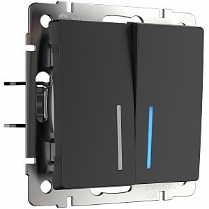 Выключатель W1120108/ Выключатель двухклавишный с подсветкой (черный матовый)