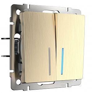 Выключатель Werkel W1120110/ Выключатель двухклавишный с подсветкой (шампань рифленый)