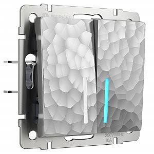 Выключатель Werkel W1220106/ Выключатель двухклавишный с подсветкой (hammer серебряный)