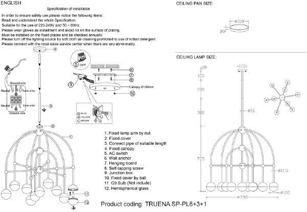 Люстра на штанге Truena TRUENA SP-PL6+3+1 NICKEL