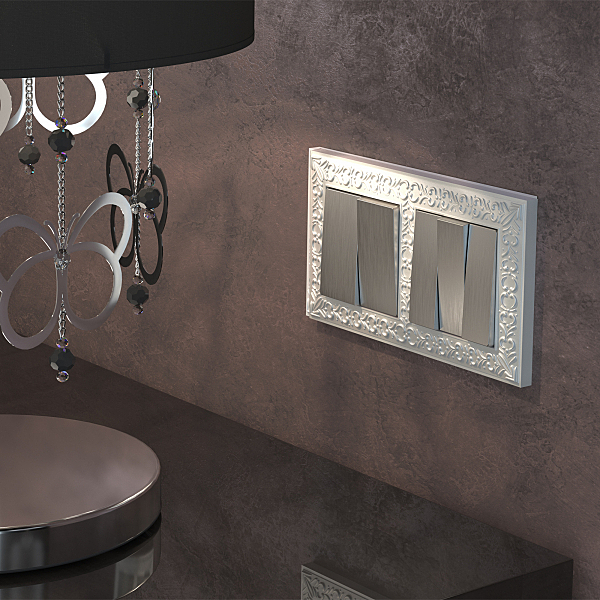 Накладка на механизм W1139009/ Набор клавиш для выключателя трехклавишного (cеребряный рифленый)