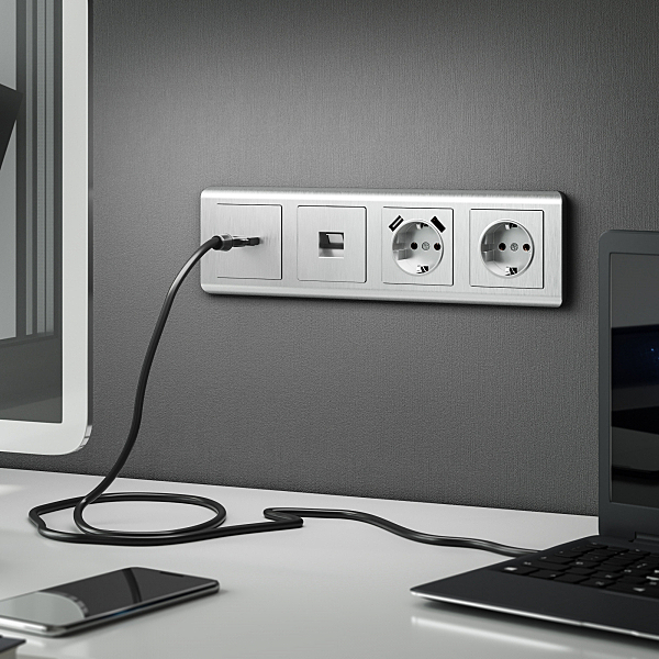 Накладка на механизм W1179509/ Накладка для розетки USB (cеребряный рифленый)