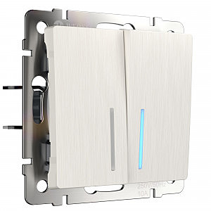 Выключатель W1120113/ Выключатель двухклавишный с подсветкой (перламутровый рифленый)