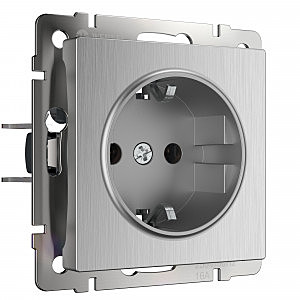 Розетка W1171009/ Розетка с заземлением (cеребряный рифленый)