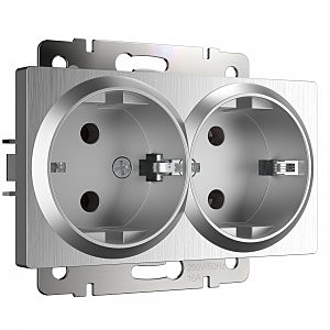 Розетка W1172009/ Розетка двойная с заземлением (серебряный рифленый)