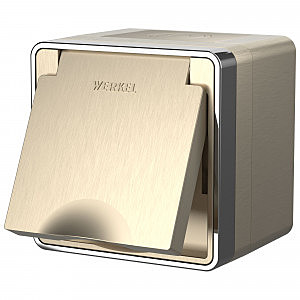 Розетка W5071210/ Розетка влагозащ. с зазем. с защит. крышкой и шторками Gallant (шампань рифленый)