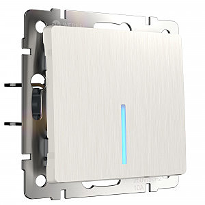 Выключатель W1112113/ Выключатель одноклавишный проходной с подсветкой (перламутровый рифленый)