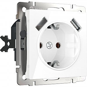 Розетка W1171501/ Розетка с заземлением, шторками и USBх2 (белый)