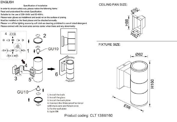 Уличный настенный светильник Clt 138 CLT 138W160 BL