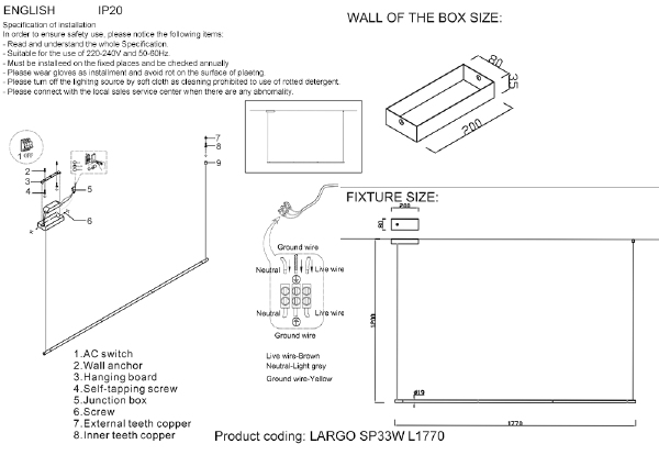 Светильник подвесной Largo LARGO SP33W L1770 GOLD