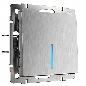 Выключатель W1112109/ Выключатель одноклавишный проходной с подсветкой (cеребряный рифленый)