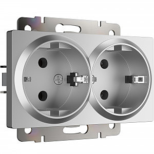 Розетка W1172006/ Розетка двойная с заземлением (серебряный)