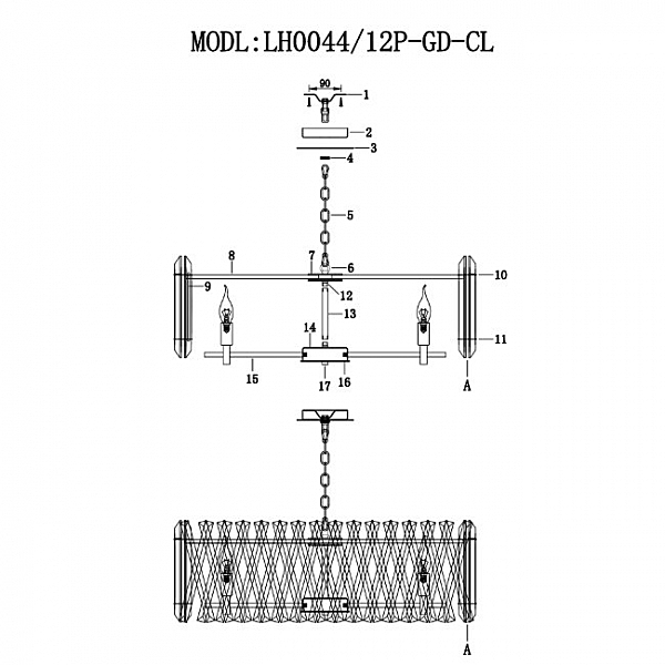 Подвесная люстра Pauline LH0044/12P-GD-CL