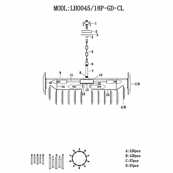 Подвесная люстра Augusta LH0045/18P-GD-CL