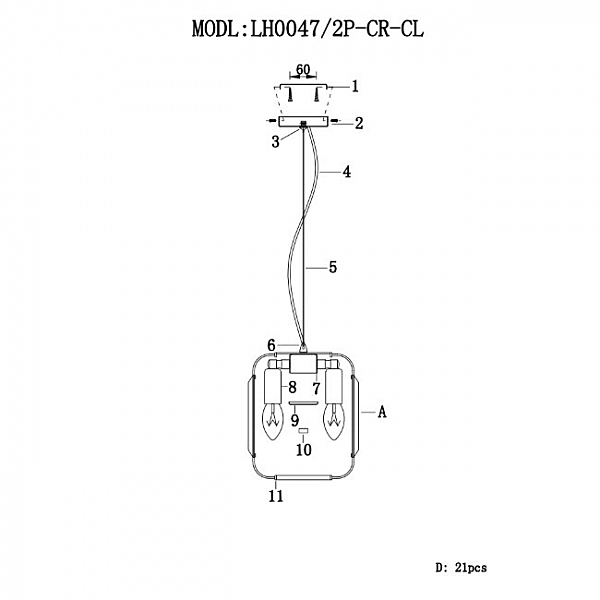 Светильник подвесной Viviana LH0047/2P-CR-CL