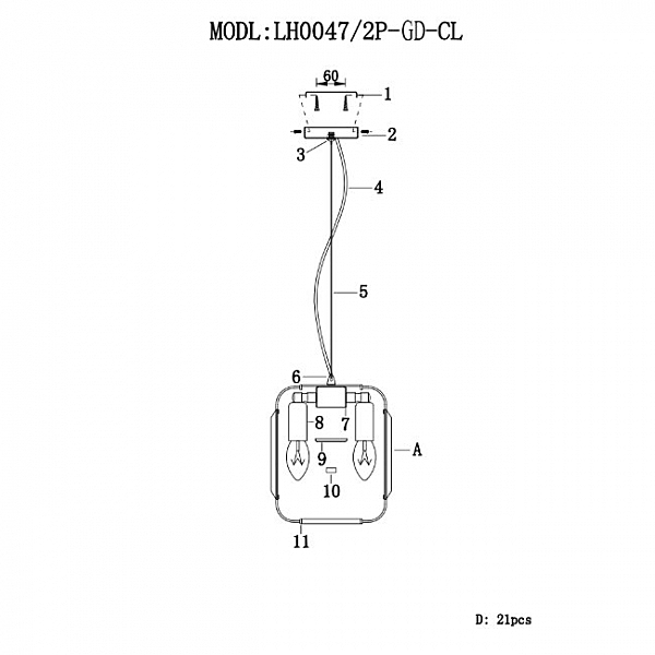 Светильник подвесной Viviana LH0047/2P-GD-CL