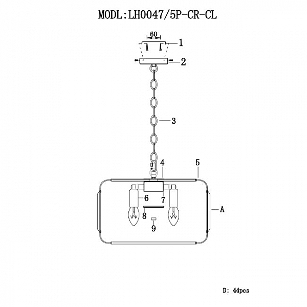 Подвесная люстра Viviana LH0047/5P-CR-CL