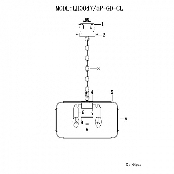 Подвесная люстра Viviana LH0047/5P-GD-CL