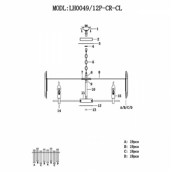 Подвесная люстра Laurina LH0049/12P-CR-CL