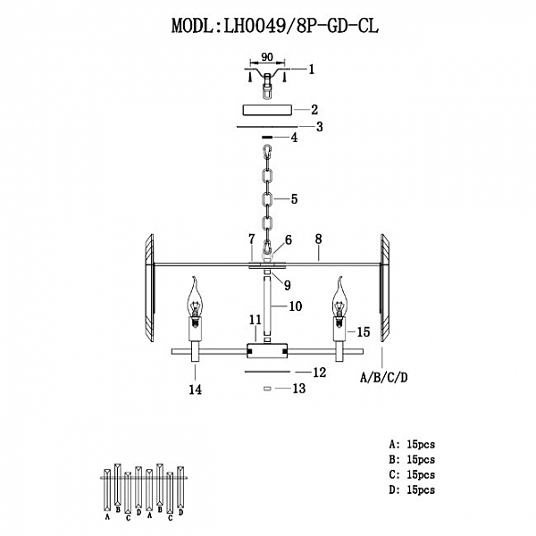 Подвесная люстра Laurina LH0049/8P-GD-CL
