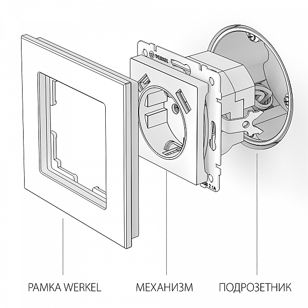 Розетка Werkel W1171506/ Розетка с заземлением, шторками и USBх2 (серебряный)