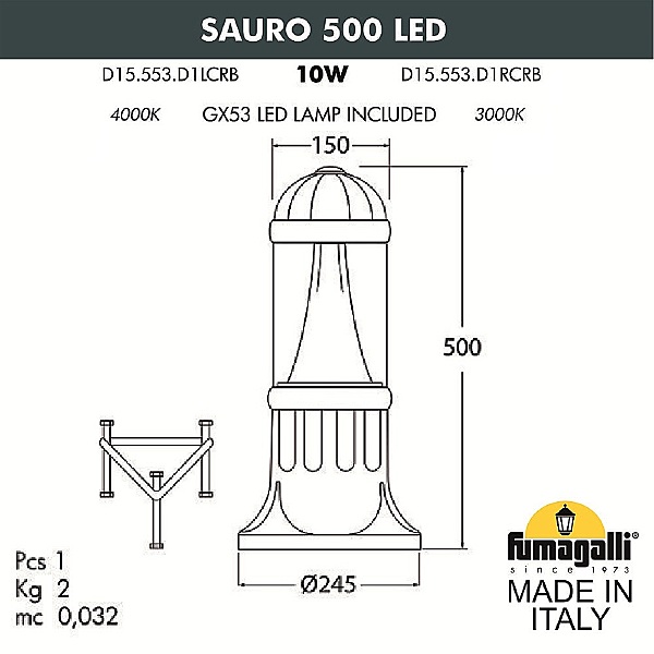 Уличный наземный светильник Sauro D15.553.000.BXD1L.CRB