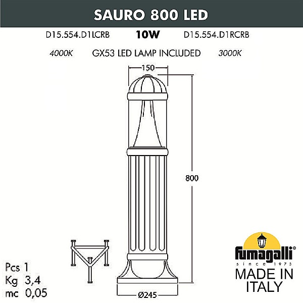 Уличный наземный светильник Sauro D15.554.000.WXD1L.CRB