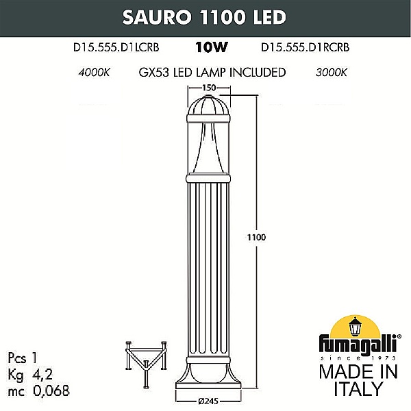 Уличный наземный светильник Sauro D15.555.000.BXD1L.CRB