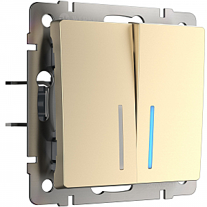 Выключатель Встраиваемые механизмы шампань W1122111/ Выключатель двухклавишный проходной с подсветкой (шампань)