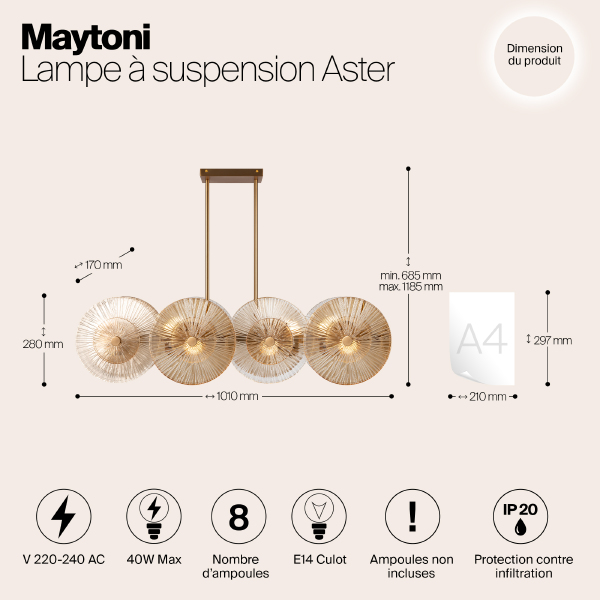 Люстра на штанге Aster MOD007PL-08G1