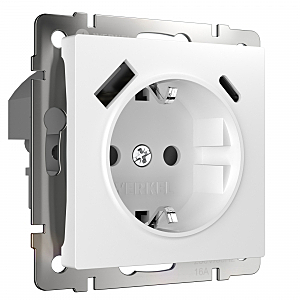 Розетка Werkel W1171701/ Розетка с заземлением, шторками и USB тип A+C (белый)