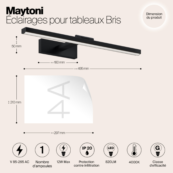 Подсветка зеркал и полок Bris MIR008WL-L12B4K