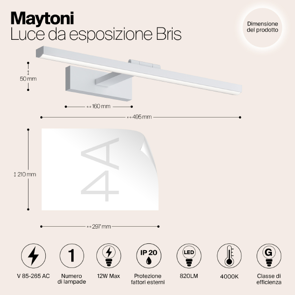 Подсветка зеркал и полок Bris MIR008WL-L12W4K